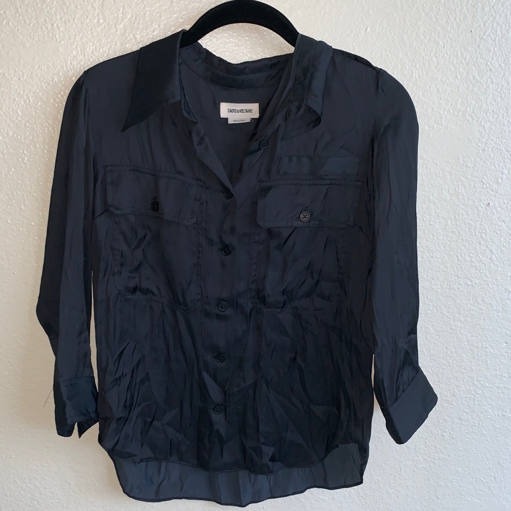 Zadig & Voltaire Black Button Down Blouse, Small